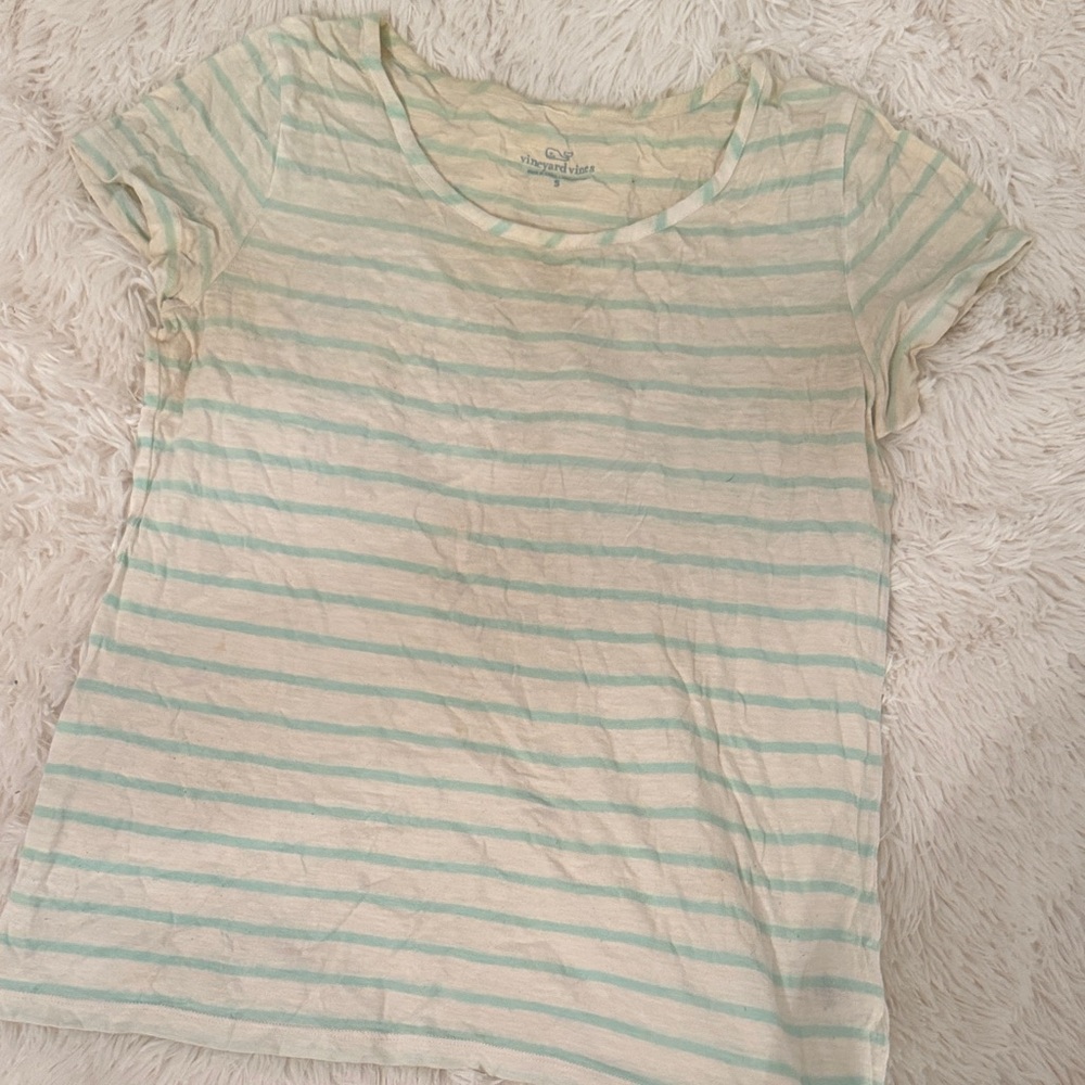 Vineyard Vines Light Blue and Cream Striped Tee